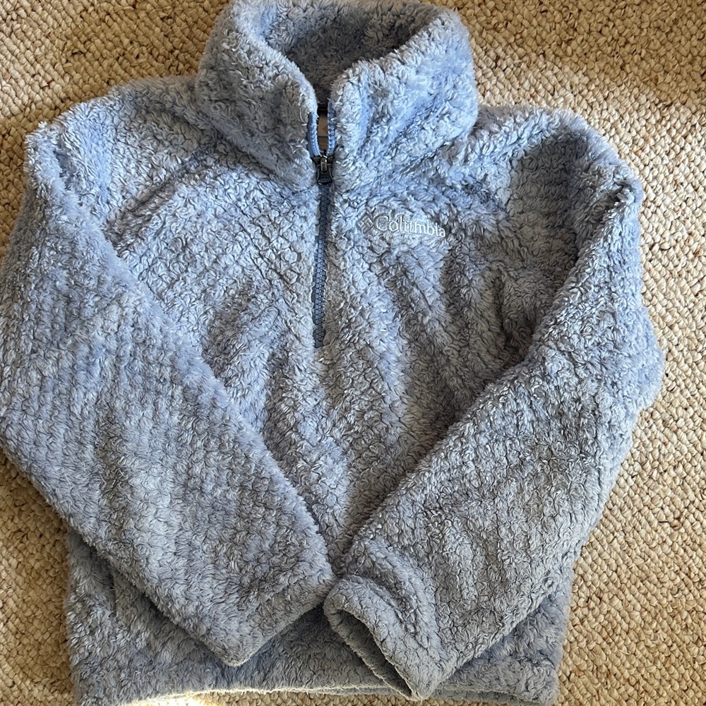 Girls Columbia Soft Light Blue Sherpa pullover Jacket XS 6/6x